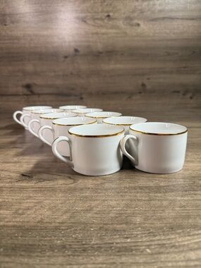 Pier 1 White Porcelain Cups with Gold Trim - Set